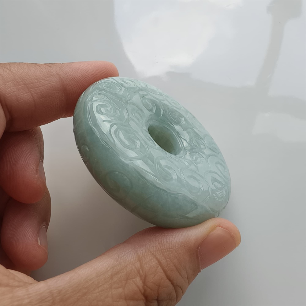DDP 51mm Natural Certificated Type A Green Burmese Jadeite Safety Buckle Pendant