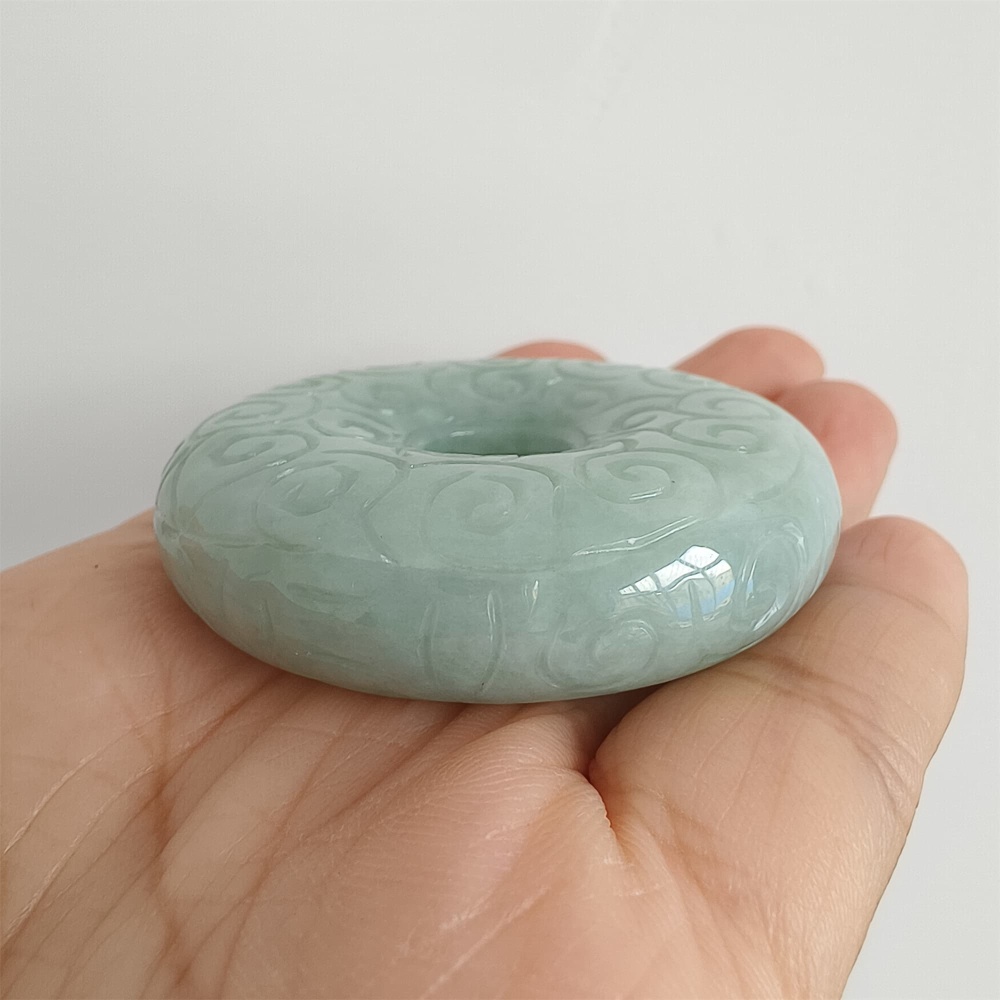 DDP 51mm Natural Certificated Type A Green Burmese Jadeite Safety Buckle Pendant