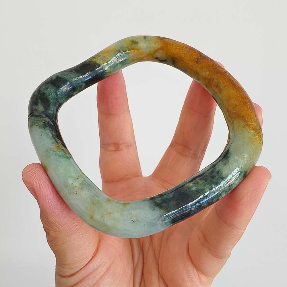 DDP Natural Certificated Multi Color Burmese Jadeite Alien Shape Band Bangle