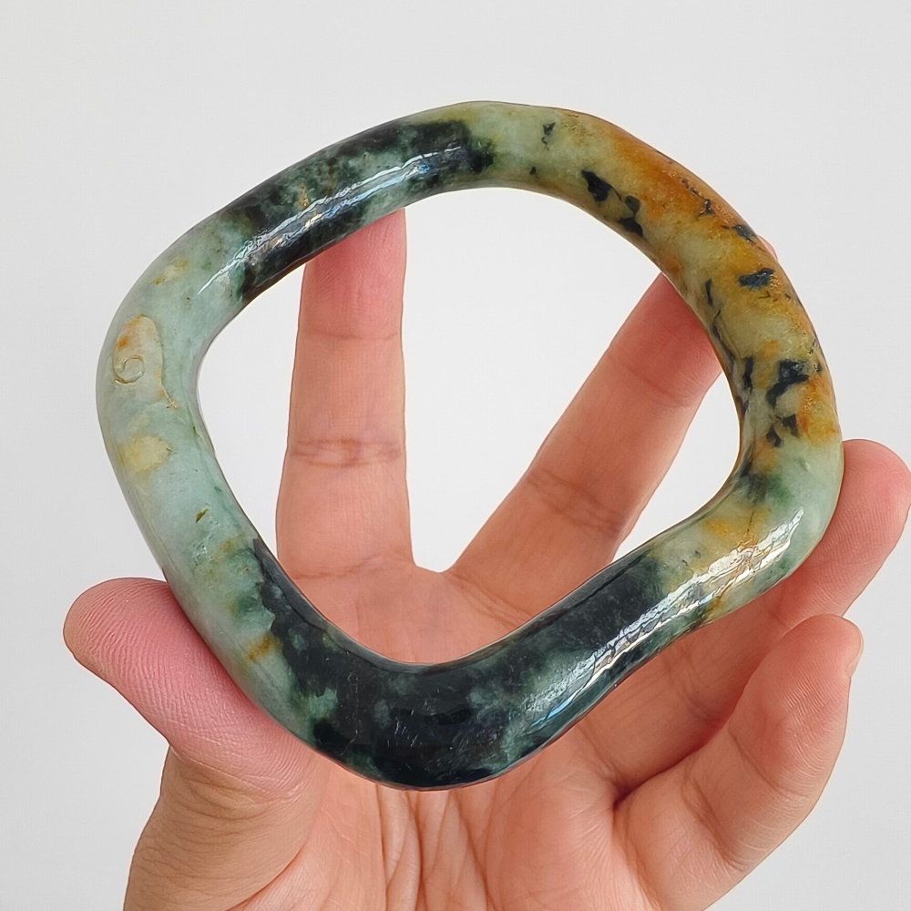 DDP Natural Certificated Multi Color Burmese Jadeite Alien Shape Band Bangle