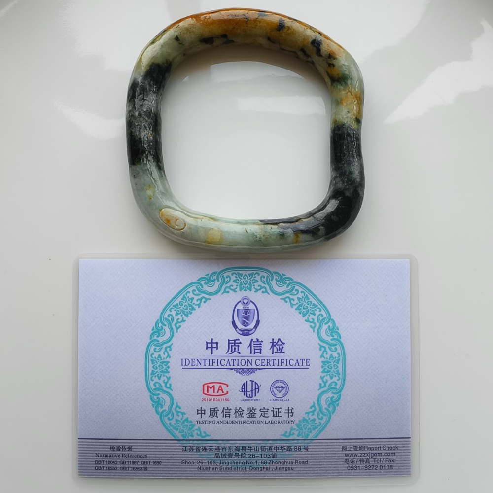 DDP Natural Certificated Multi Color Burmese Jadeite Alien Shape Band Bangle