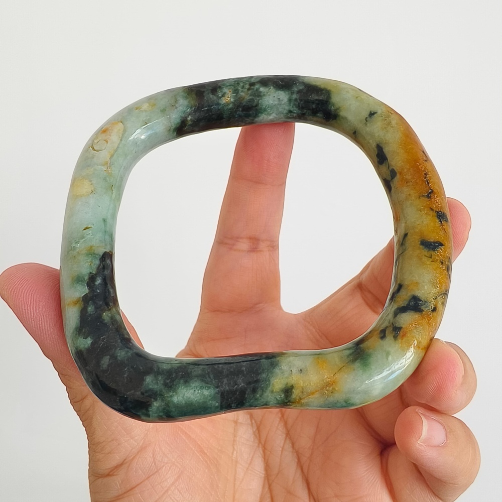 DDP Natural Certificated Multi Color Burmese Jadeite Alien Shape Band Bangle