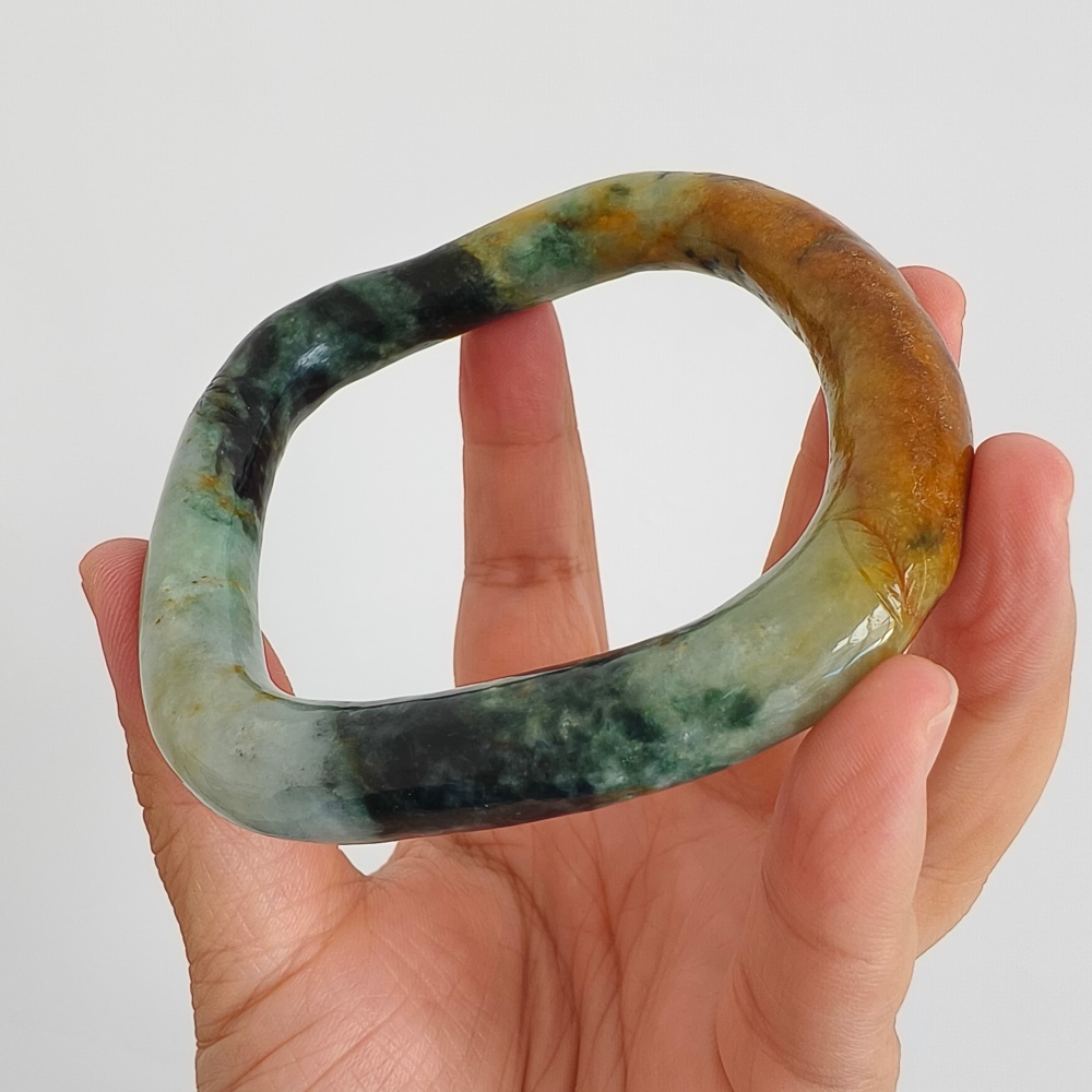 DDP Natural Certificated Multi Color Burmese Jadeite Alien Shape Band Bangle