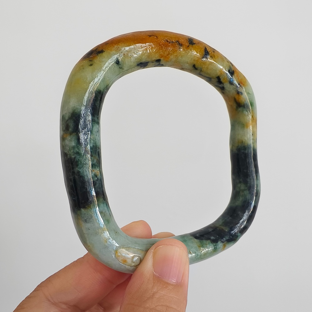 DDP Natural Certificated Multi Color Burmese Jadeite Alien Shape Band Bangle