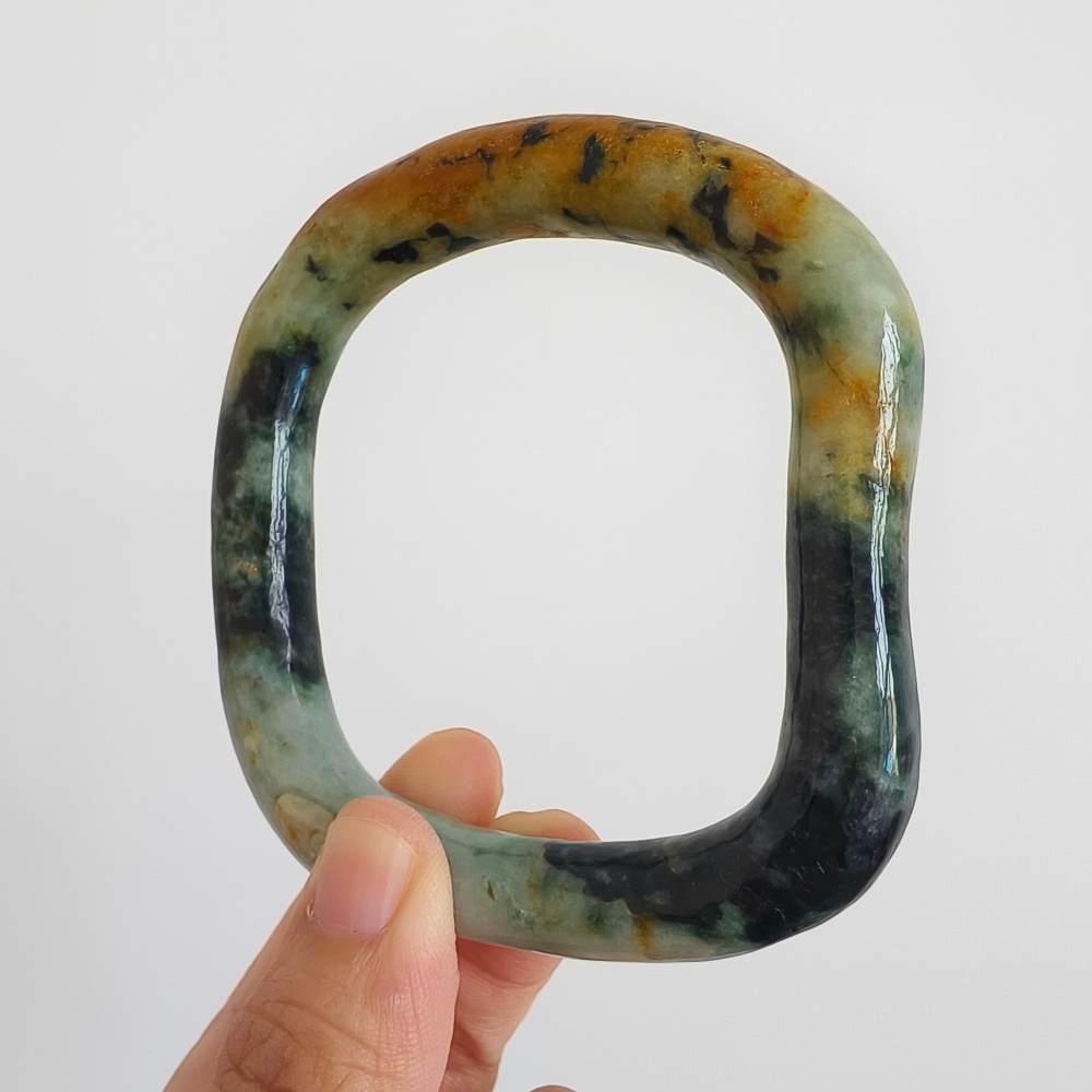 DDP Natural Certificated Multi Color Burmese Jadeite Alien Shape Band Bangle