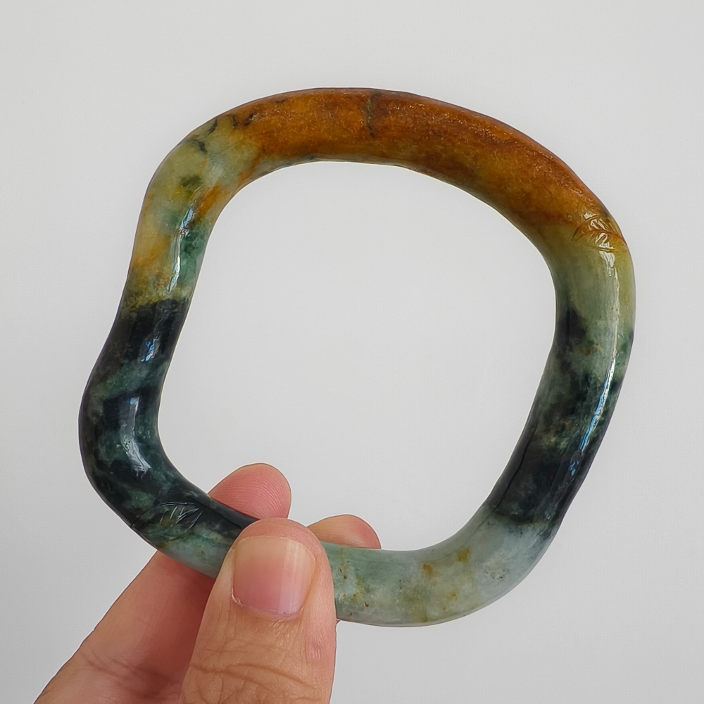 DDP Natural Certificated Multi Color Burmese Jadeite Alien Shape Band Bangle