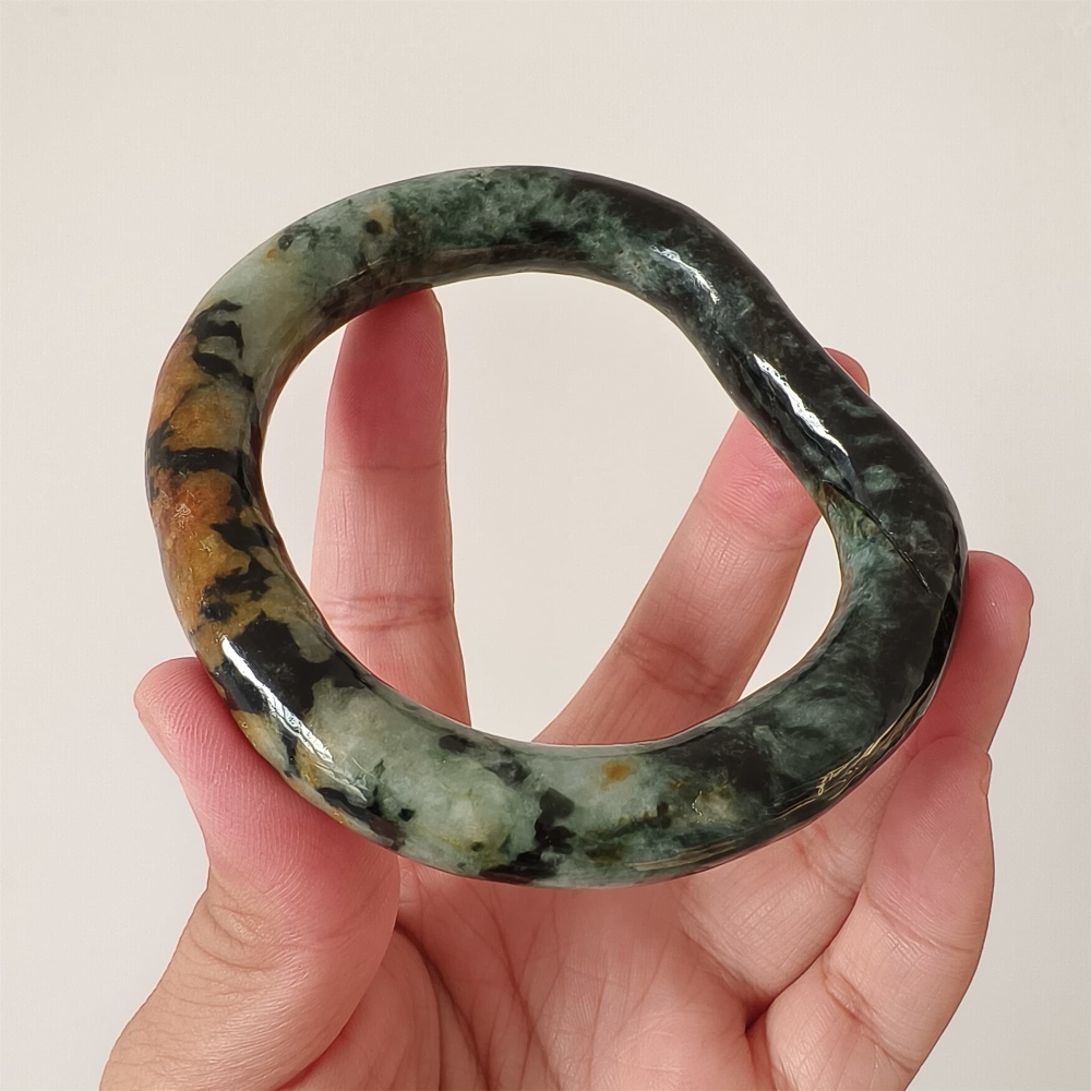 DDP Natural Certificated Multi Color Burmese Jadeite Alien Shape Band Bangle