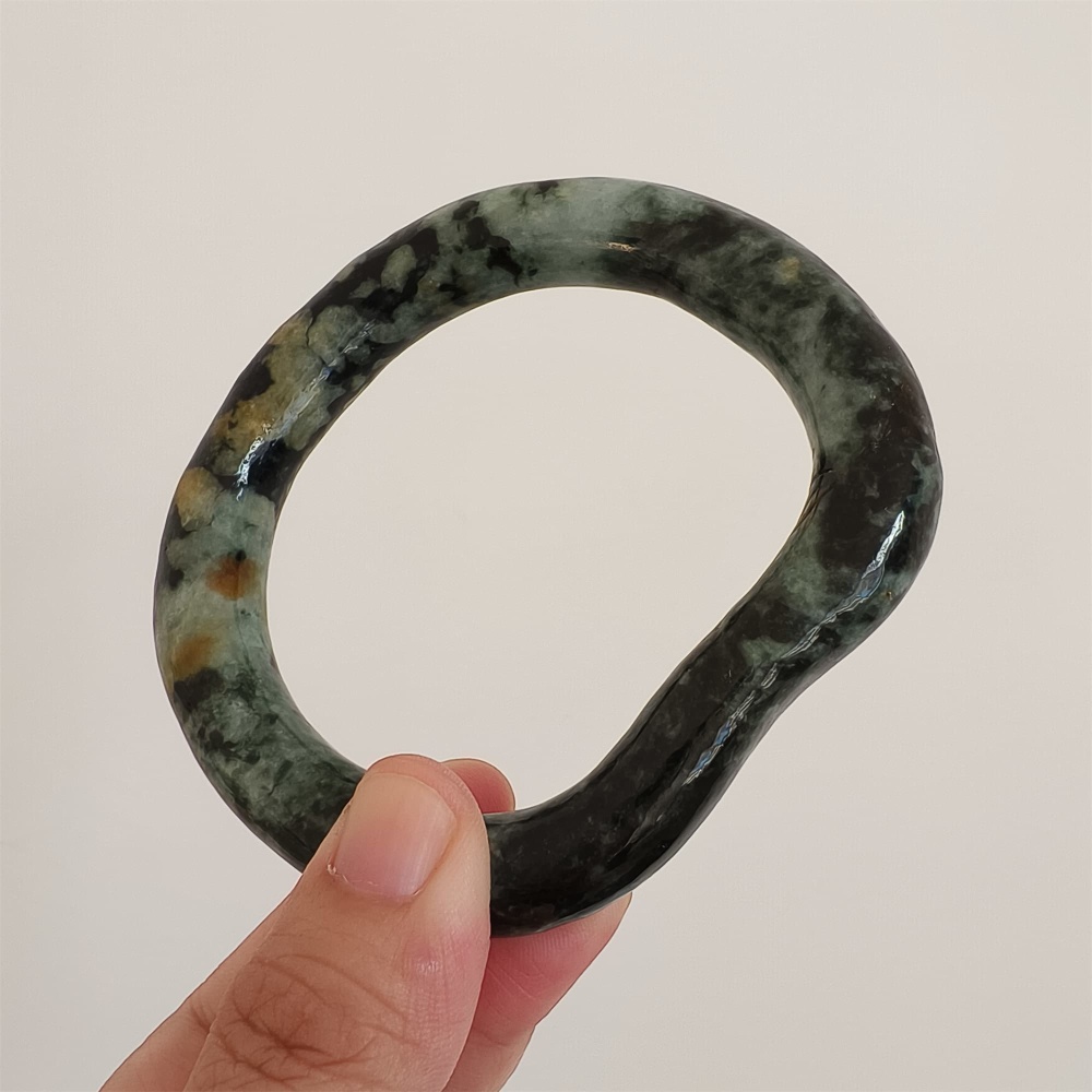 DDP Natural Certificated Multi Color Burmese Jadeite Alien Shape Band Bangle