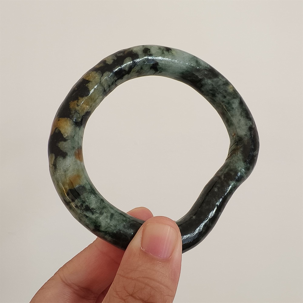 DDP Natural Certificated Multi Color Burmese Jadeite Alien Shape Band Bangle