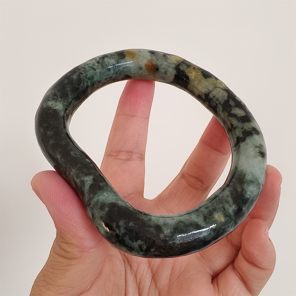DDP Natural Certificated Multi Color Burmese Jadeite Alien Shape Band Bangle