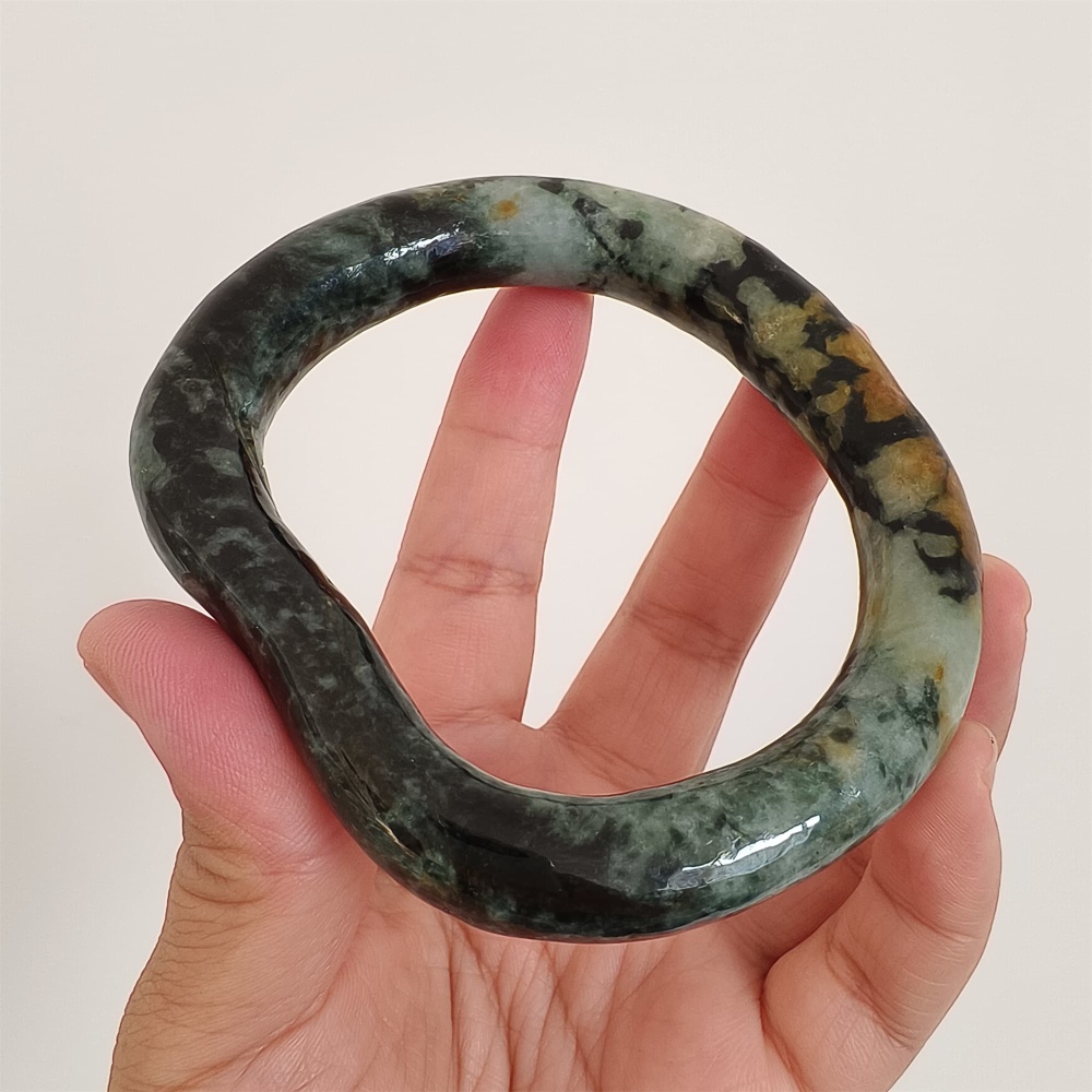 DDP Natural Certificated Multi Color Burmese Jadeite Alien Shape Band Bangle