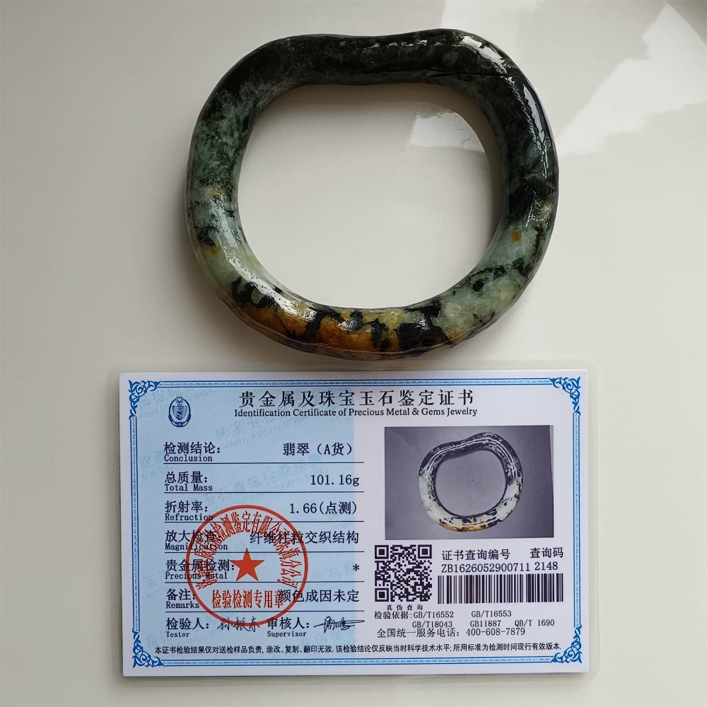 DDP Natural Certificated Multi Color Burmese Jadeite Alien Shape Band Bangle