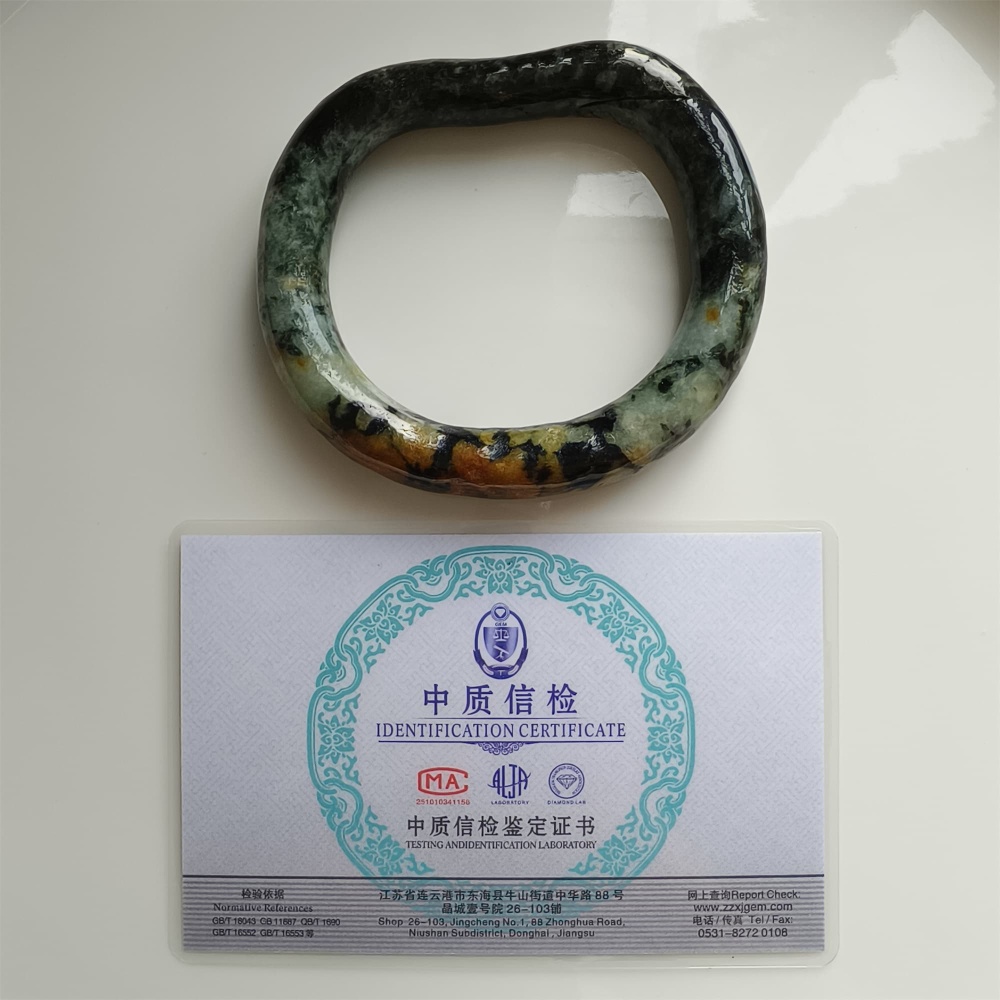 DDP Natural Certificated Multi Color Burmese Jadeite Alien Shape Band Bangle