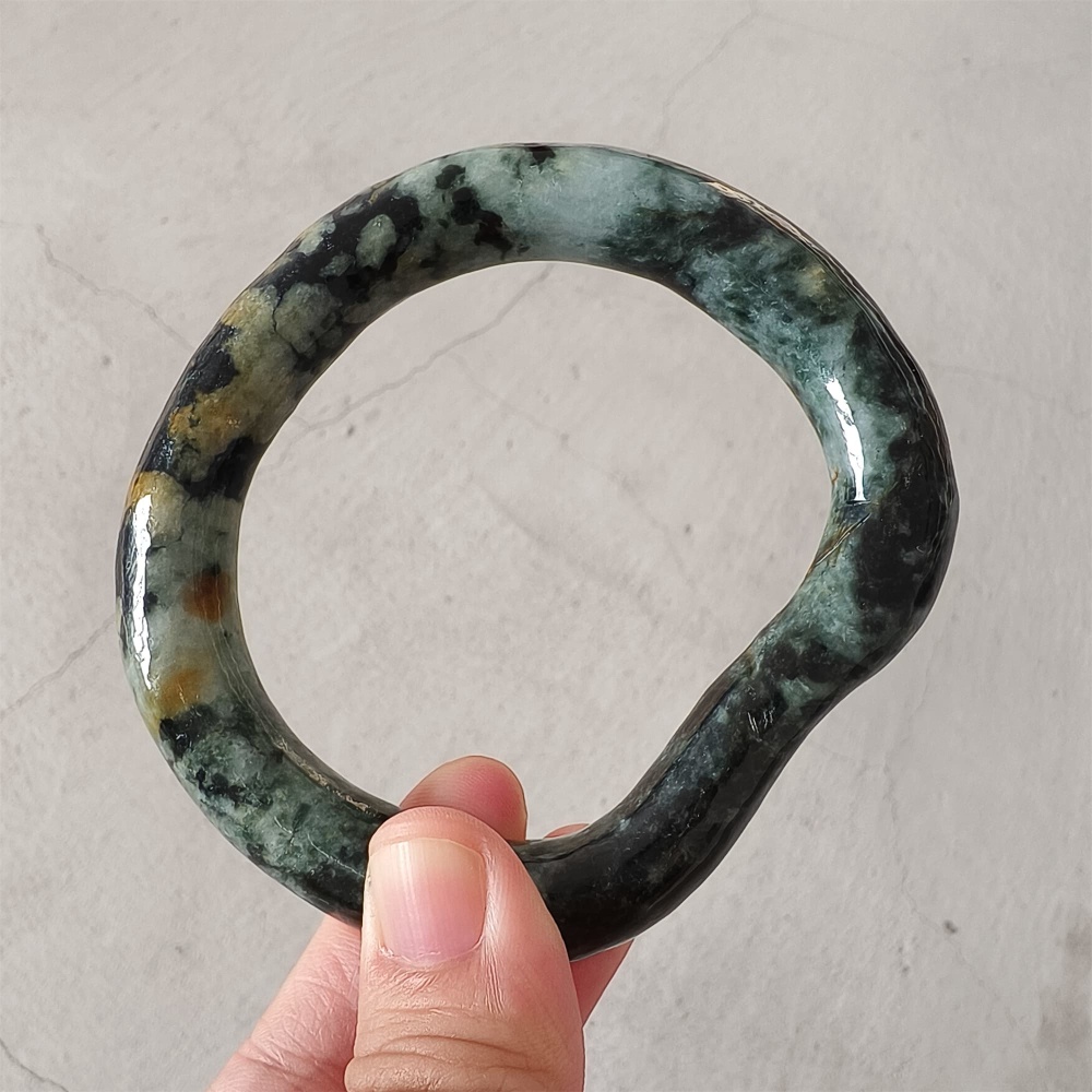 DDP Natural Certificated Multi Color Burmese Jadeite Alien Shape Band Bangle