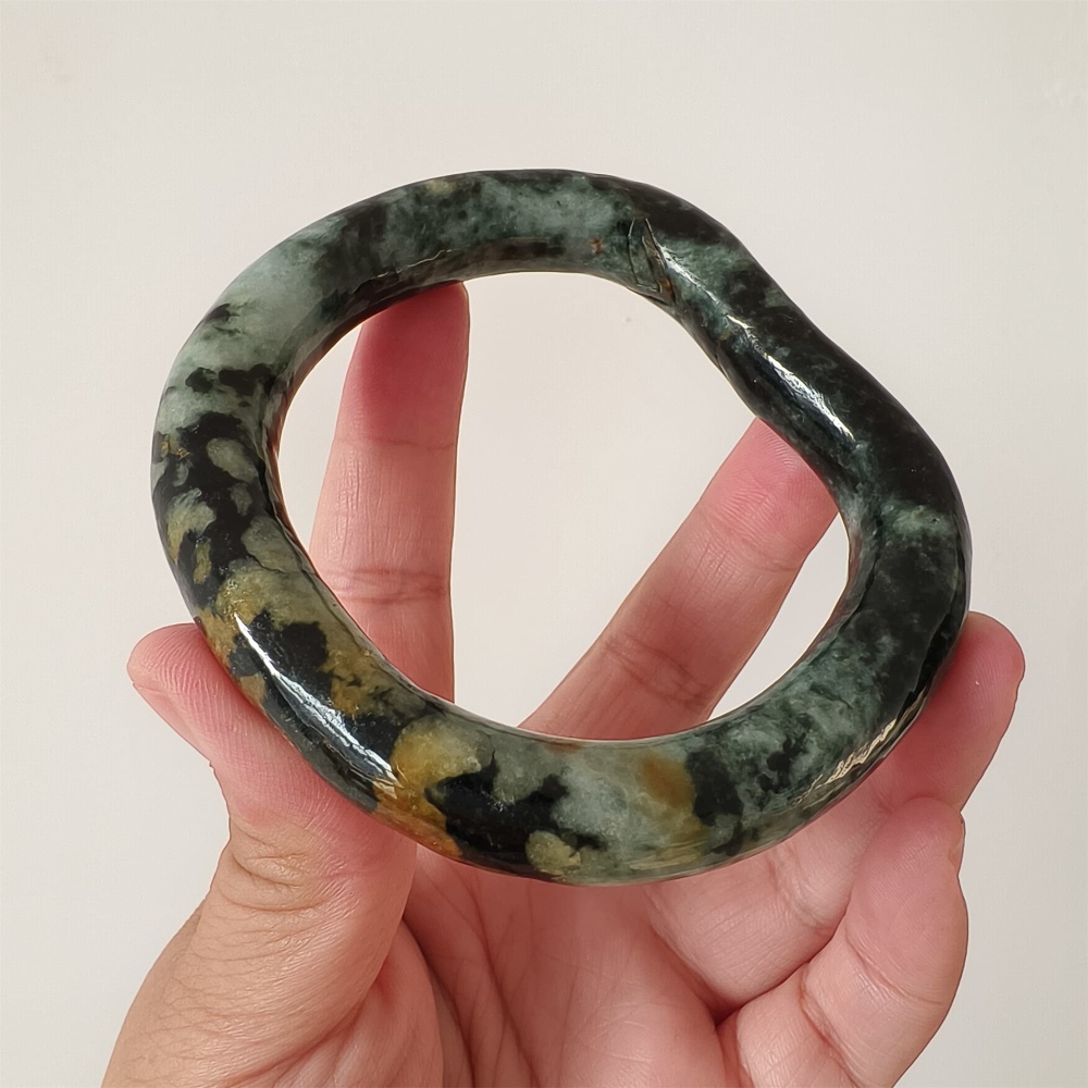 DDP Natural Certificated Multi Color Burmese Jadeite Alien Shape Band Bangle