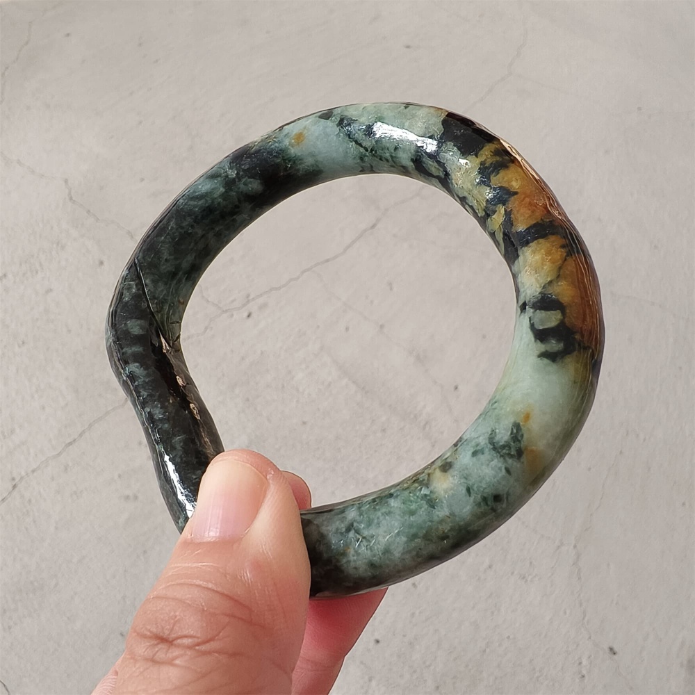 DDP Natural Certificated Multi Color Burmese Jadeite Alien Shape Band Bangle
