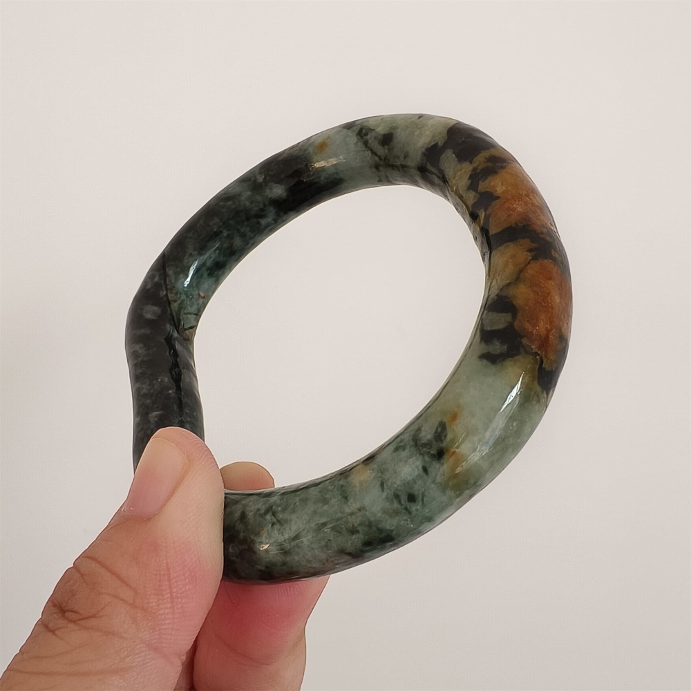 DDP Natural Certificated Multi Color Burmese Jadeite Alien Shape Band Bangle