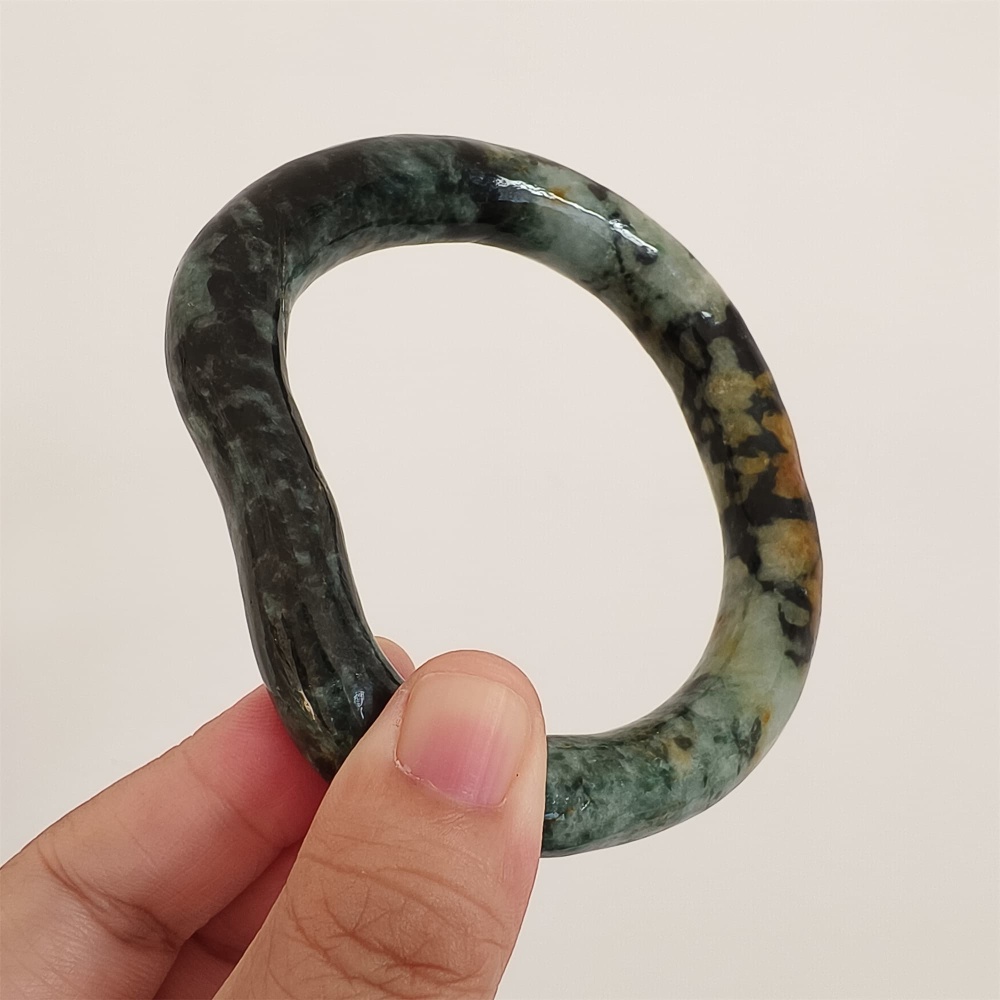 DDP Natural Certificated Multi Color Burmese Jadeite Alien Shape Band Bangle