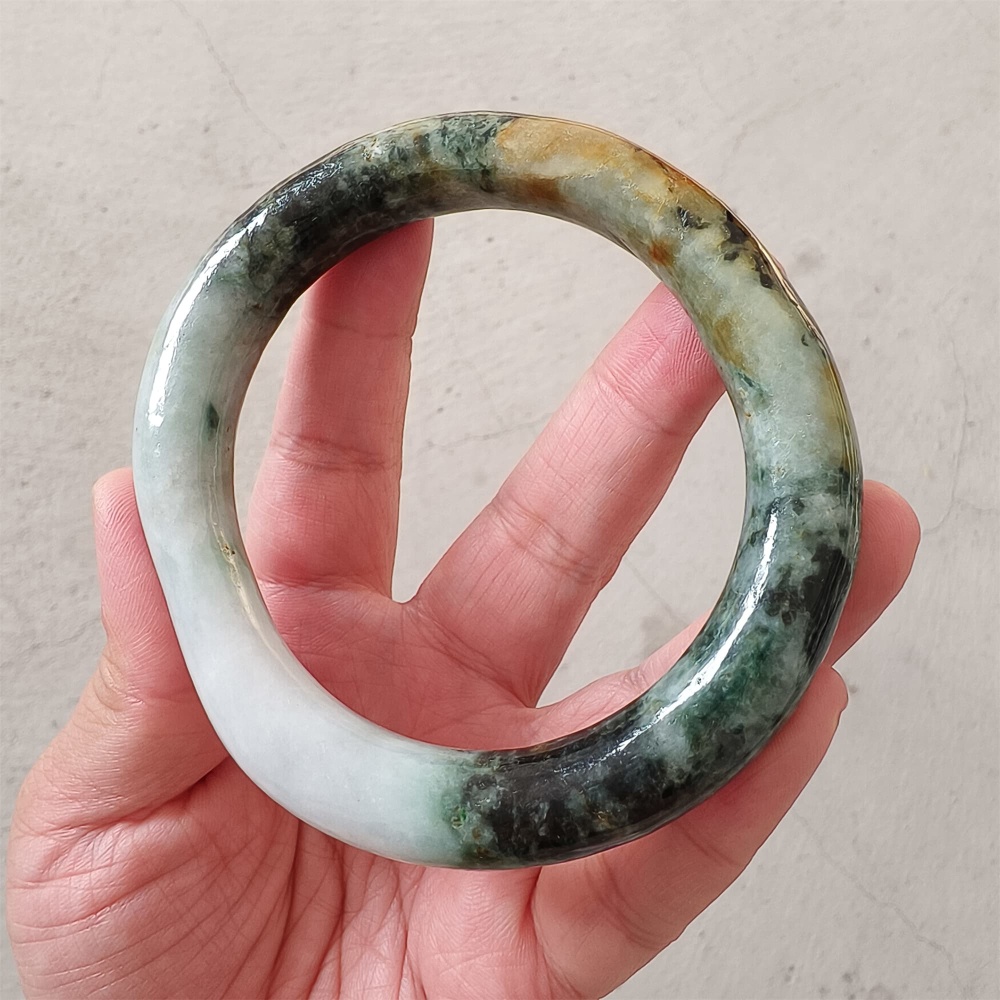 DDP Natural Certificated Multi Color Burmese Jadeite Alien Shape Band Bangle