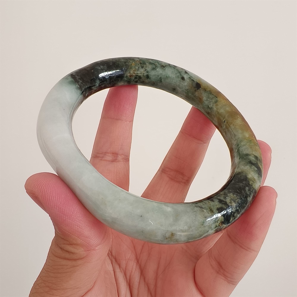 DDP Natural Certificated Multi Color Burmese Jadeite Alien Shape Band Bangle