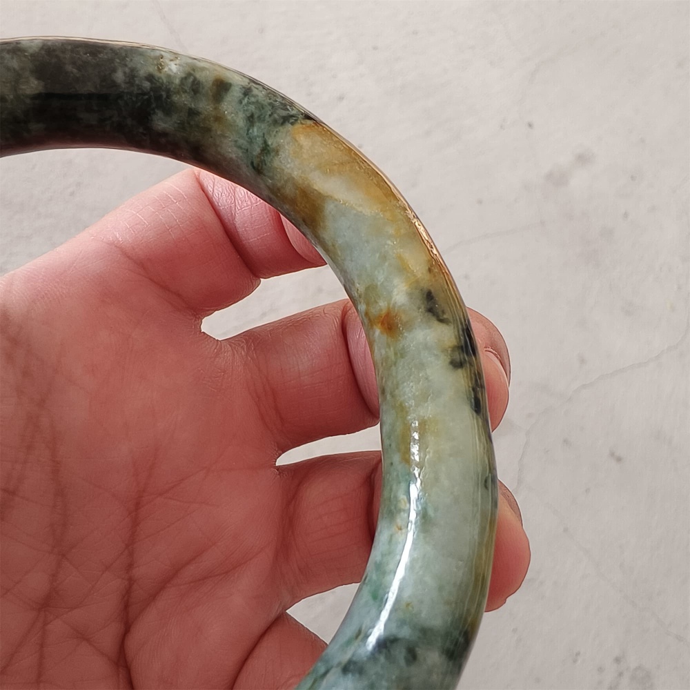 DDP Natural Certificated Multi Color Burmese Jadeite Alien Shape Band Bangle