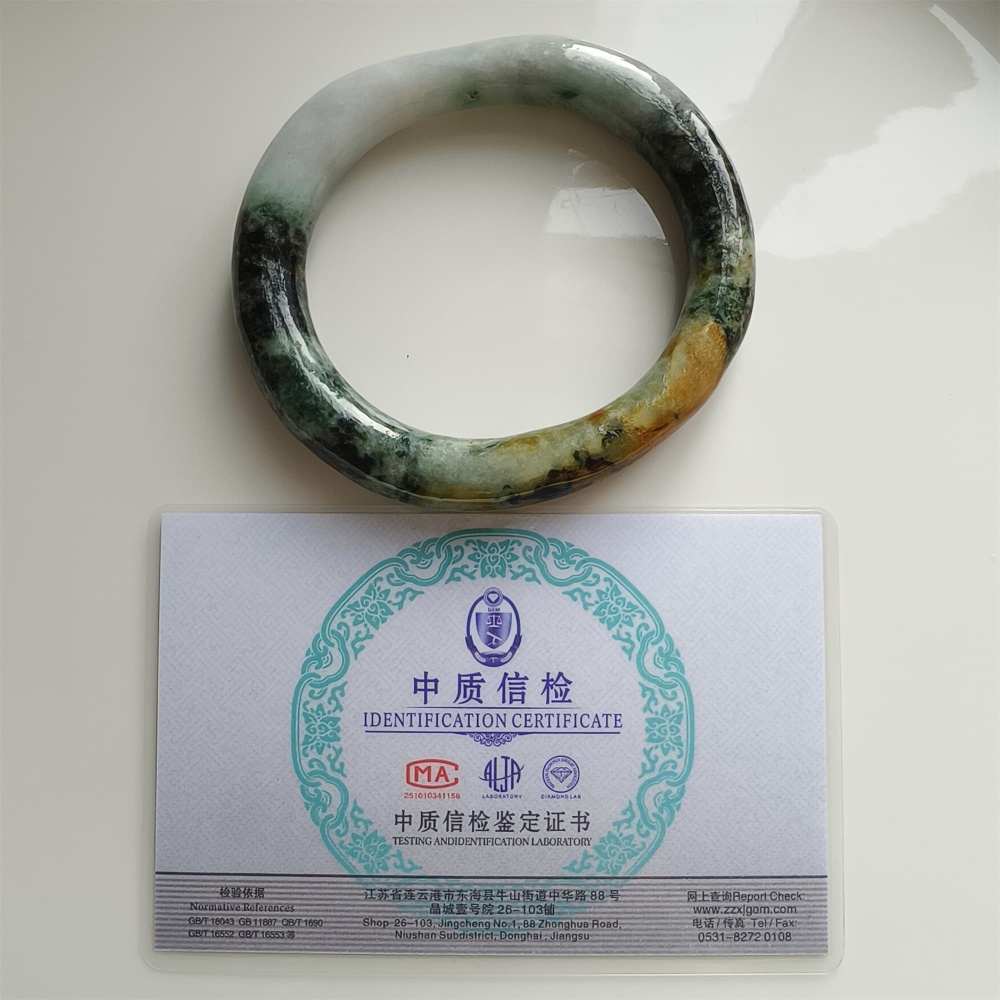 DDP Natural Certificated Multi Color Burmese Jadeite Alien Shape Band Bangle