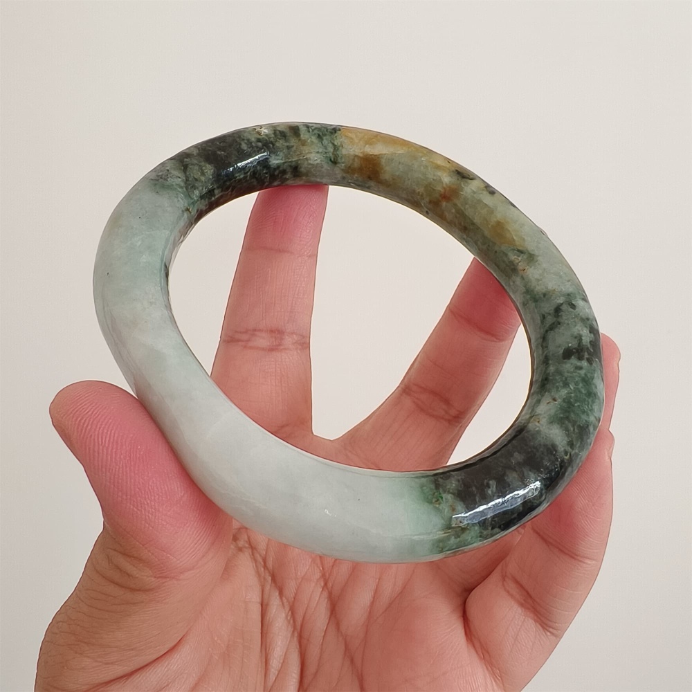 DDP Natural Certificated Multi Color Burmese Jadeite Alien Shape Band Bangle