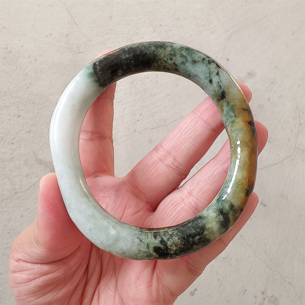 DDP Natural Certificated Multi Color Burmese Jadeite Alien Shape Band Bangle