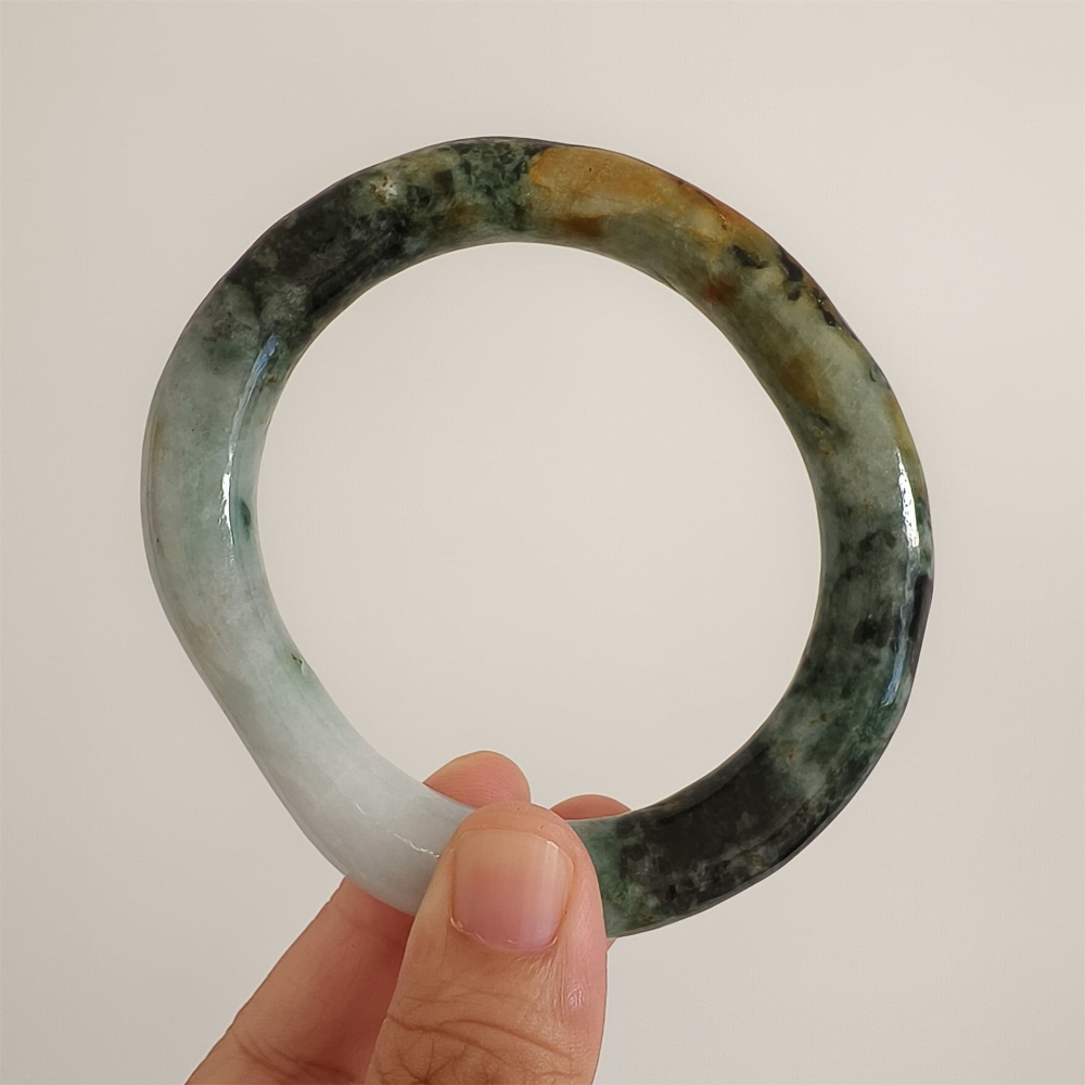 DDP Natural Certificated Multi Color Burmese Jadeite Alien Shape Band Bangle