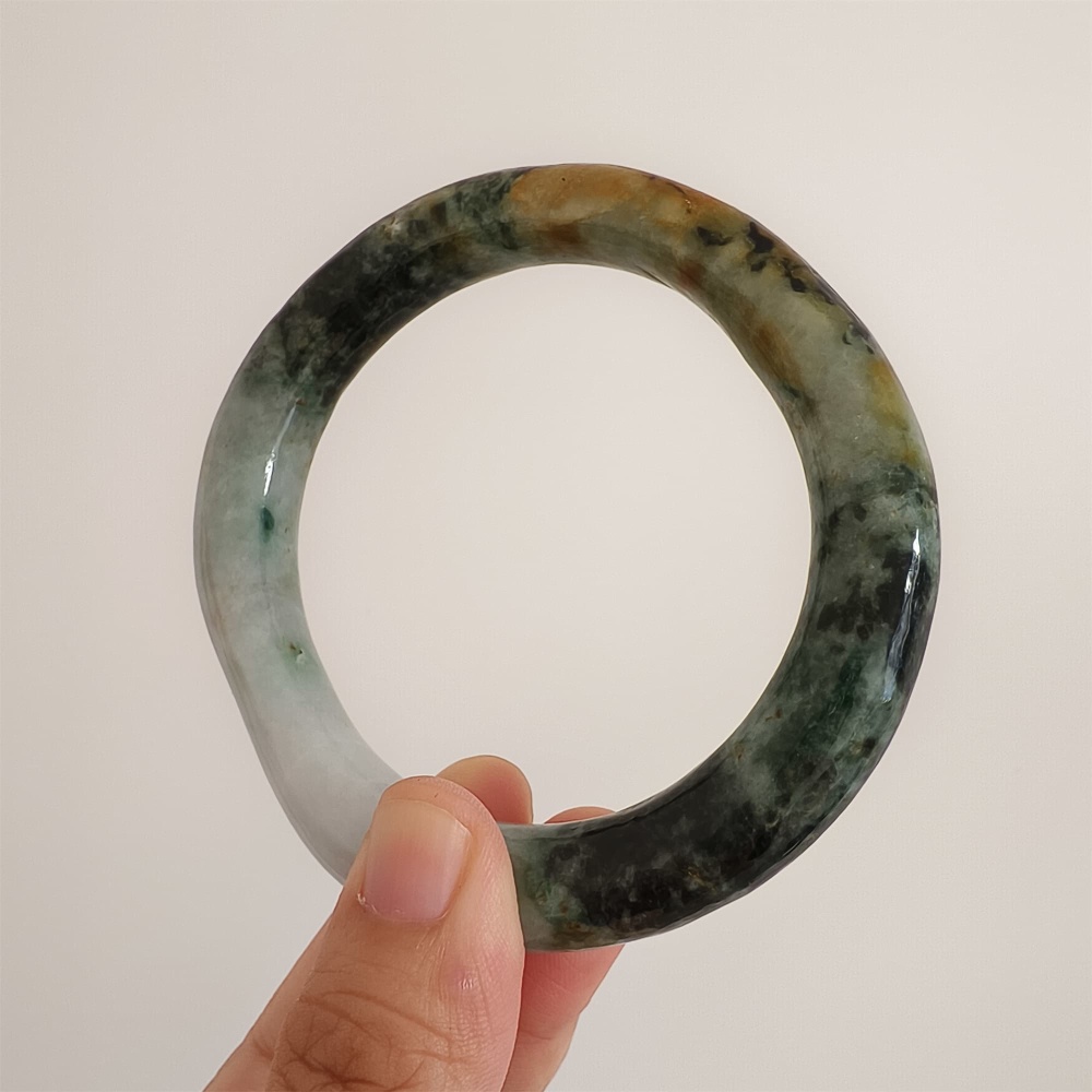DDP Natural Certificated Multi Color Burmese Jadeite Alien Shape Band Bangle