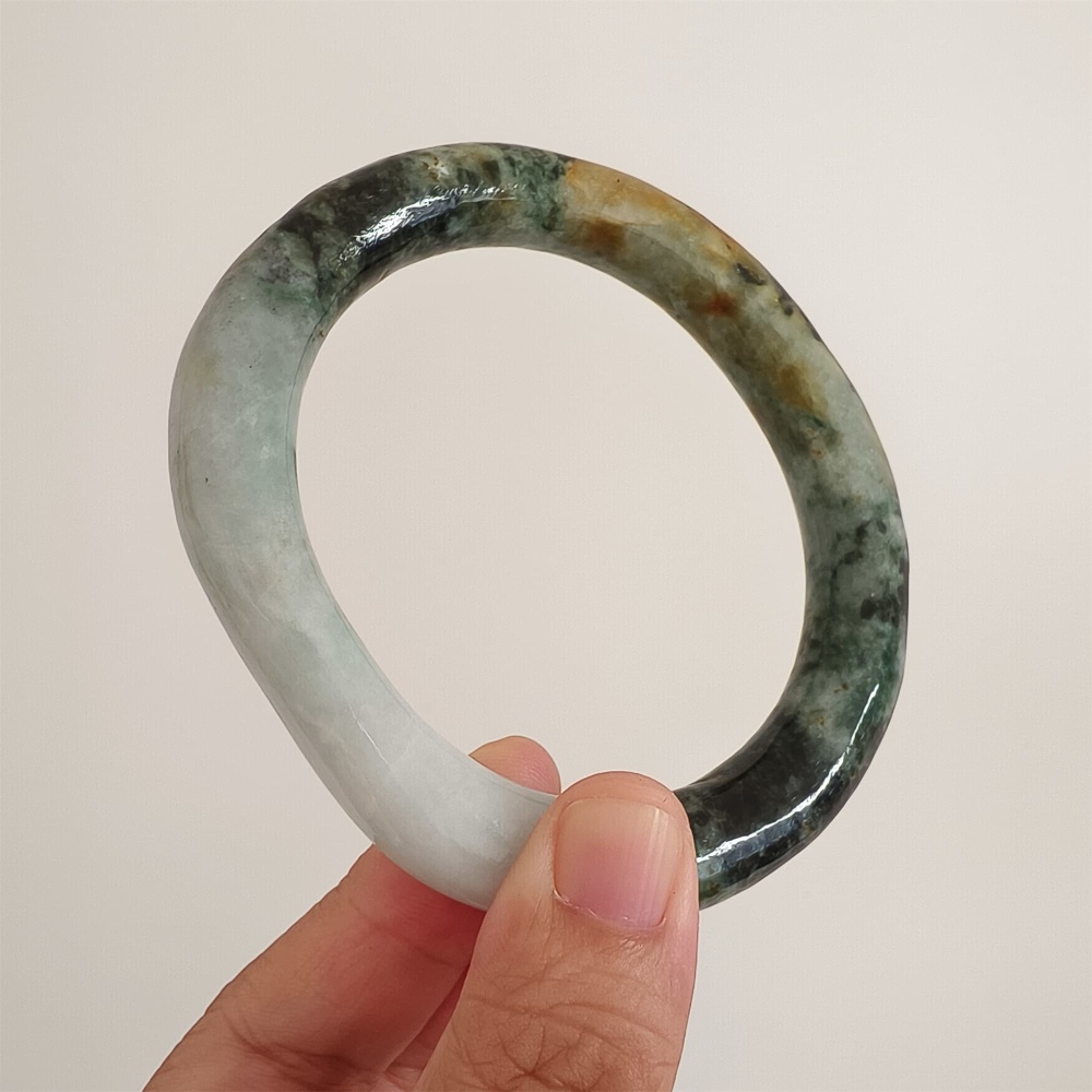 DDP Natural Certificated Multi Color Burmese Jadeite Alien Shape Band Bangle