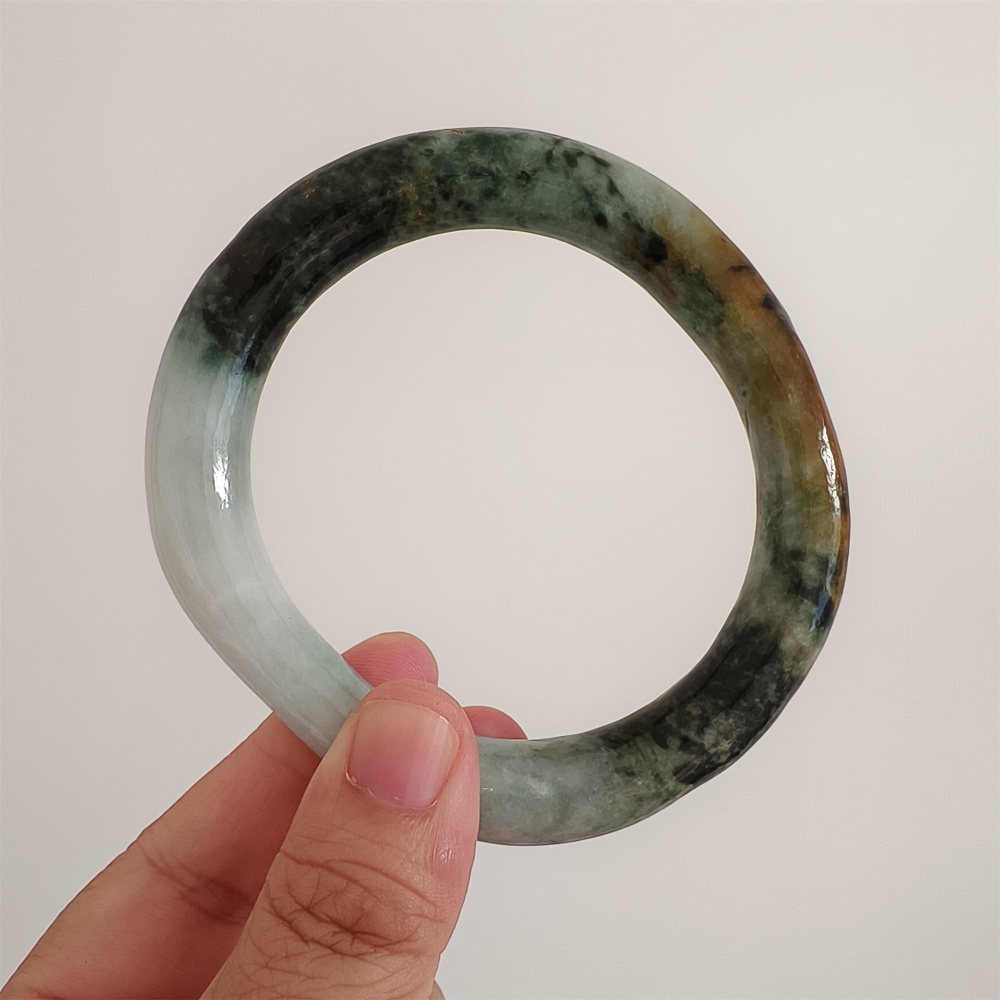 DDP Natural Certificated Multi Color Burmese Jadeite Alien Shape Band Bangle