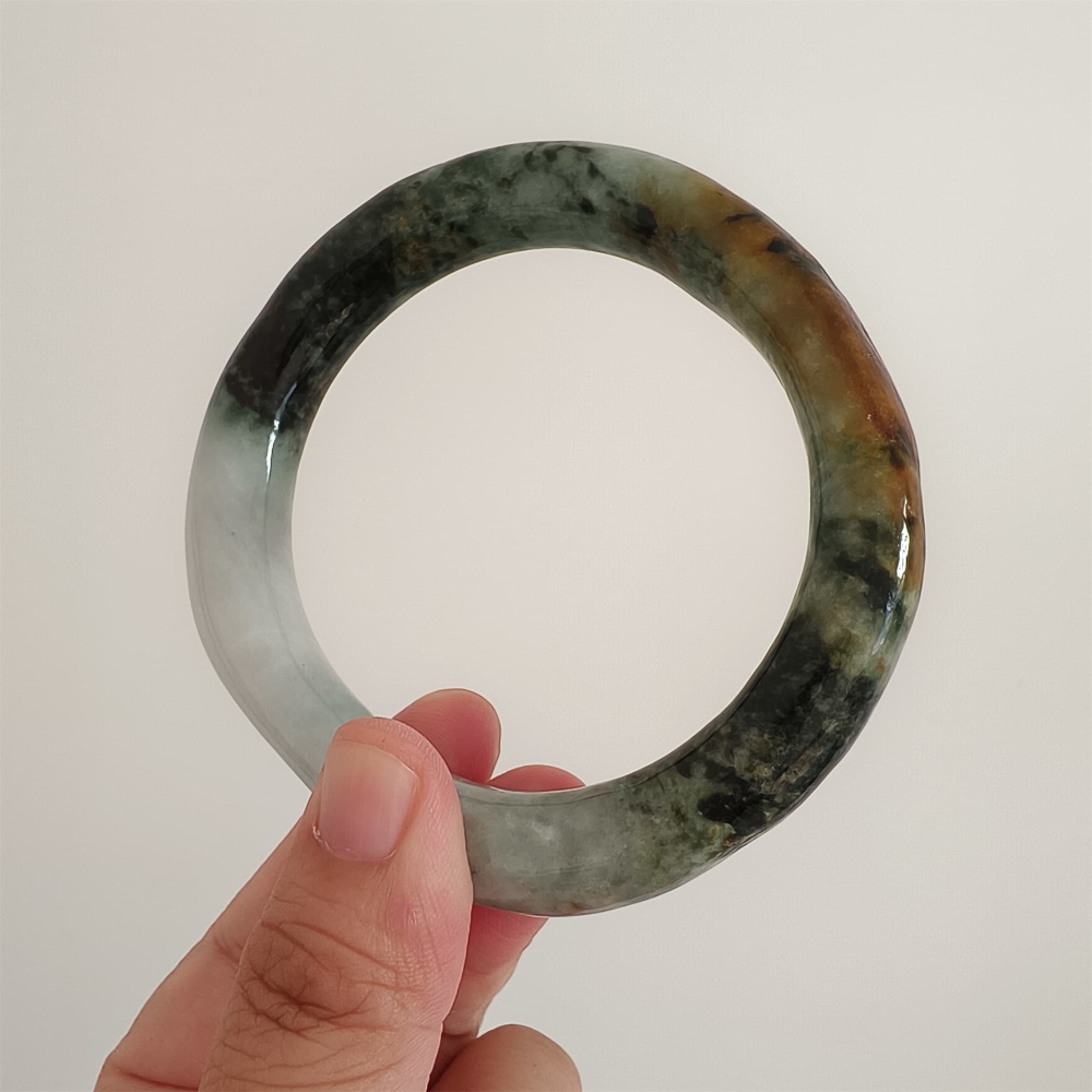DDP Natural Certificated Multi Color Burmese Jadeite Alien Shape Band Bangle