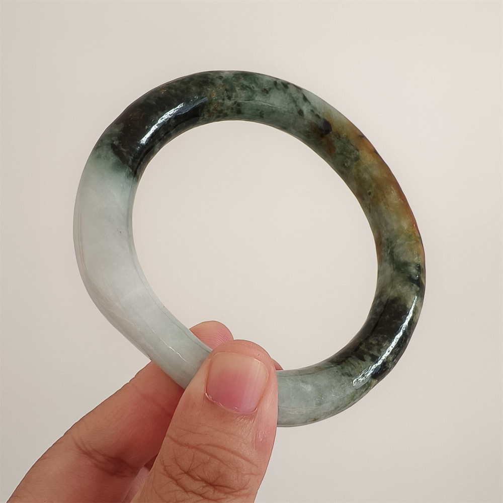 DDP Natural Certificated Multi Color Burmese Jadeite Alien Shape Band Bangle