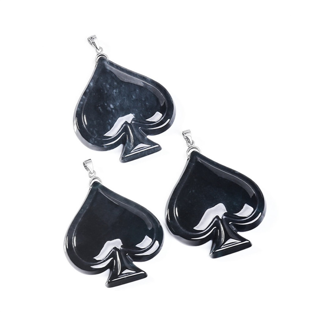 DDP 44mm Natural Certificated Type A Untreated Black Chicken Species Burmese Jadeite Heart Pendant