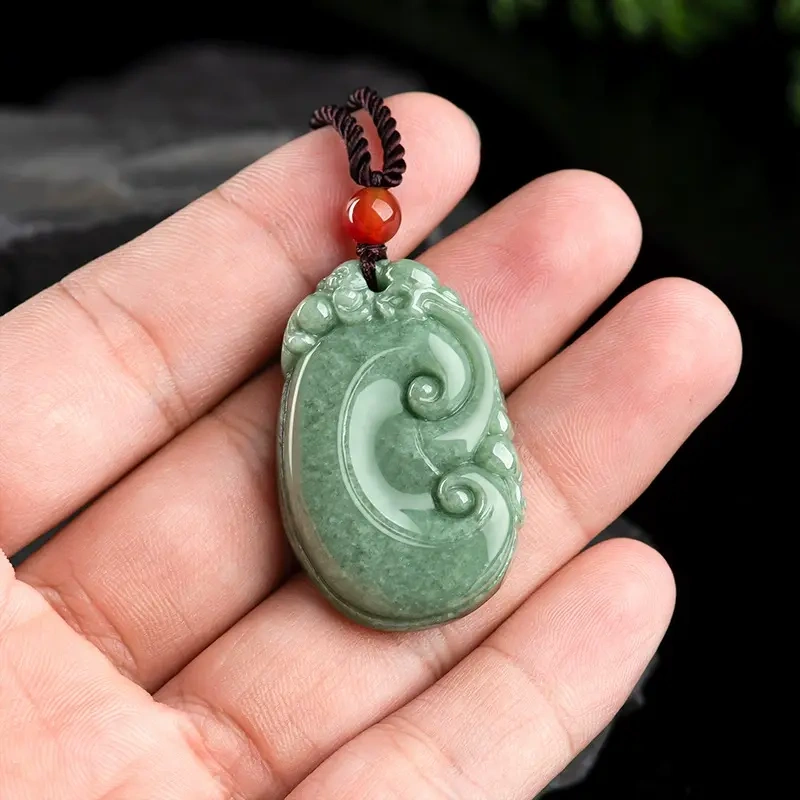 DDP 38.5mm Natural Certificated Type A Bean Green Burmese Jadeite Ruyi Pendant