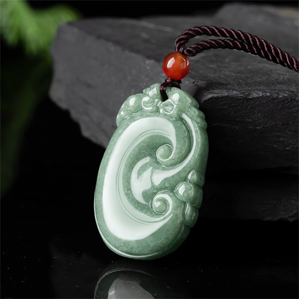 DDP 38.5mm Natural Certificated Type A Bean Green Burmese Jadeite Ruyi Pendant