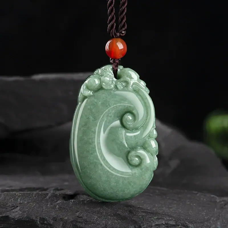 DDP 38.5mm Natural Certificated Type A Bean Green Burmese Jadeite Ruyi Pendant