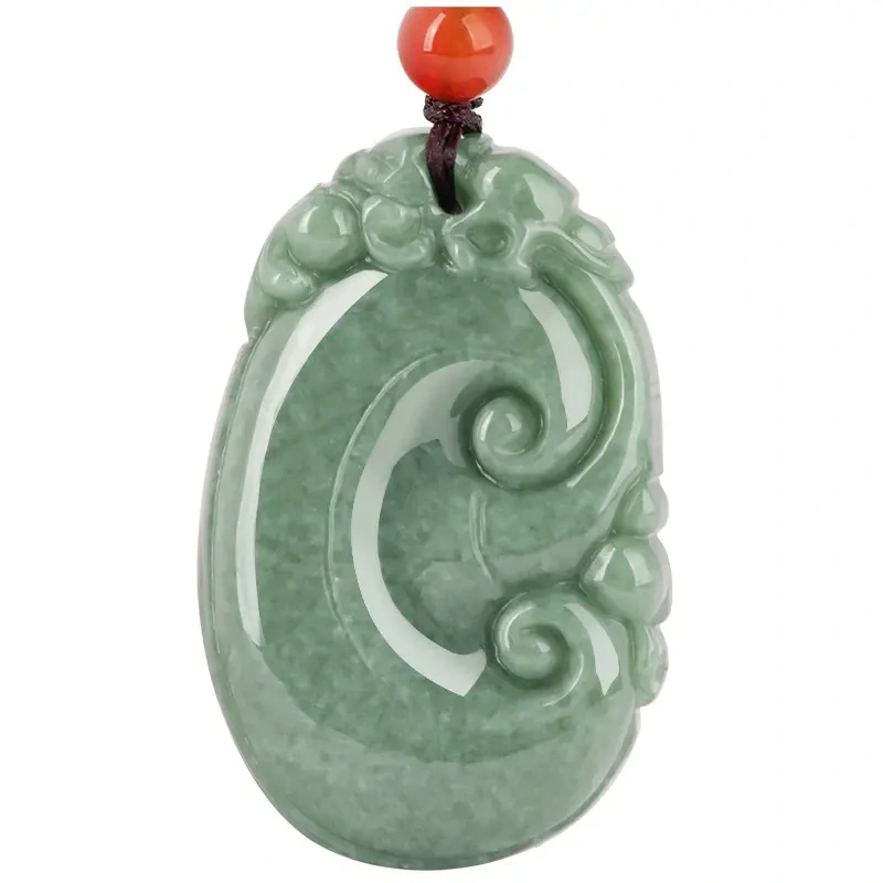 DDP 38.5mm Natural Certificated Type A Bean Green Burmese Jadeite Ruyi Pendant