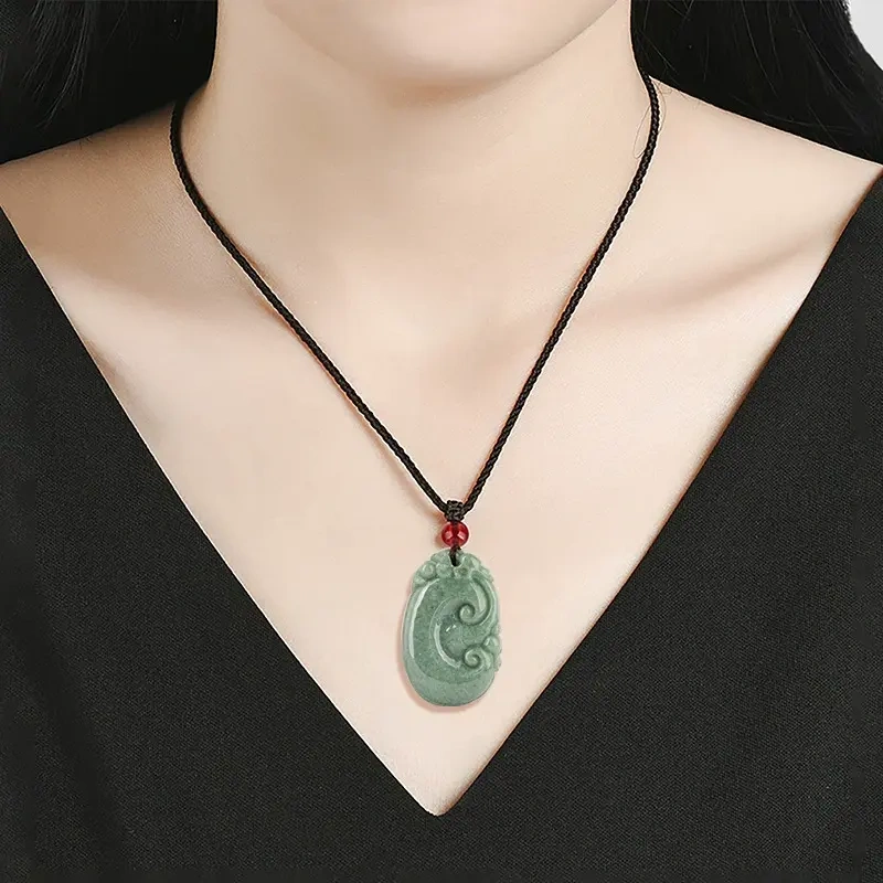 DDP 38.5mm Natural Certificated Type A Bean Green Burmese Jadeite Ruyi Pendant