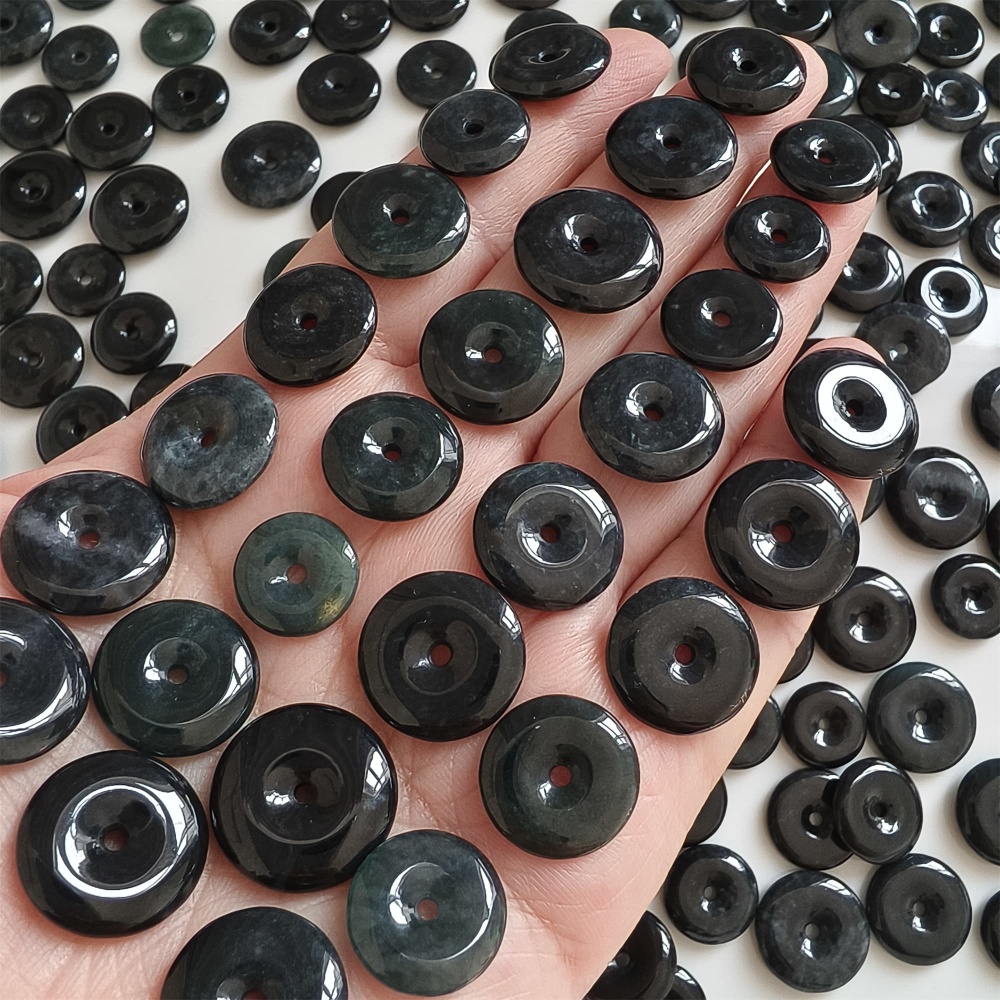 DDP 5pcs 12-17mm Natural Type A Untreated Black Chicken Species Burmese Jadeite Safety Buckle Beads