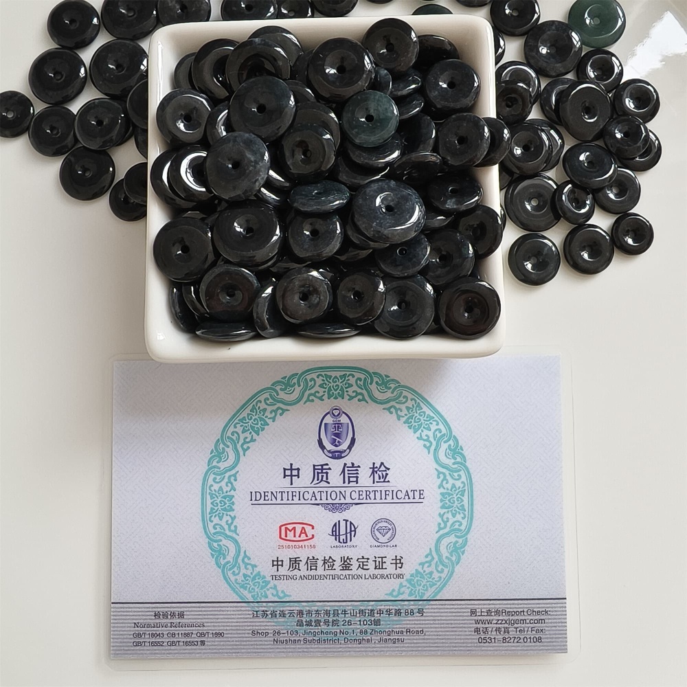 DDP 5pcs 12-17mm Natural Type A Untreated Black Chicken Species Burmese Jadeite Safety Buckle Beads