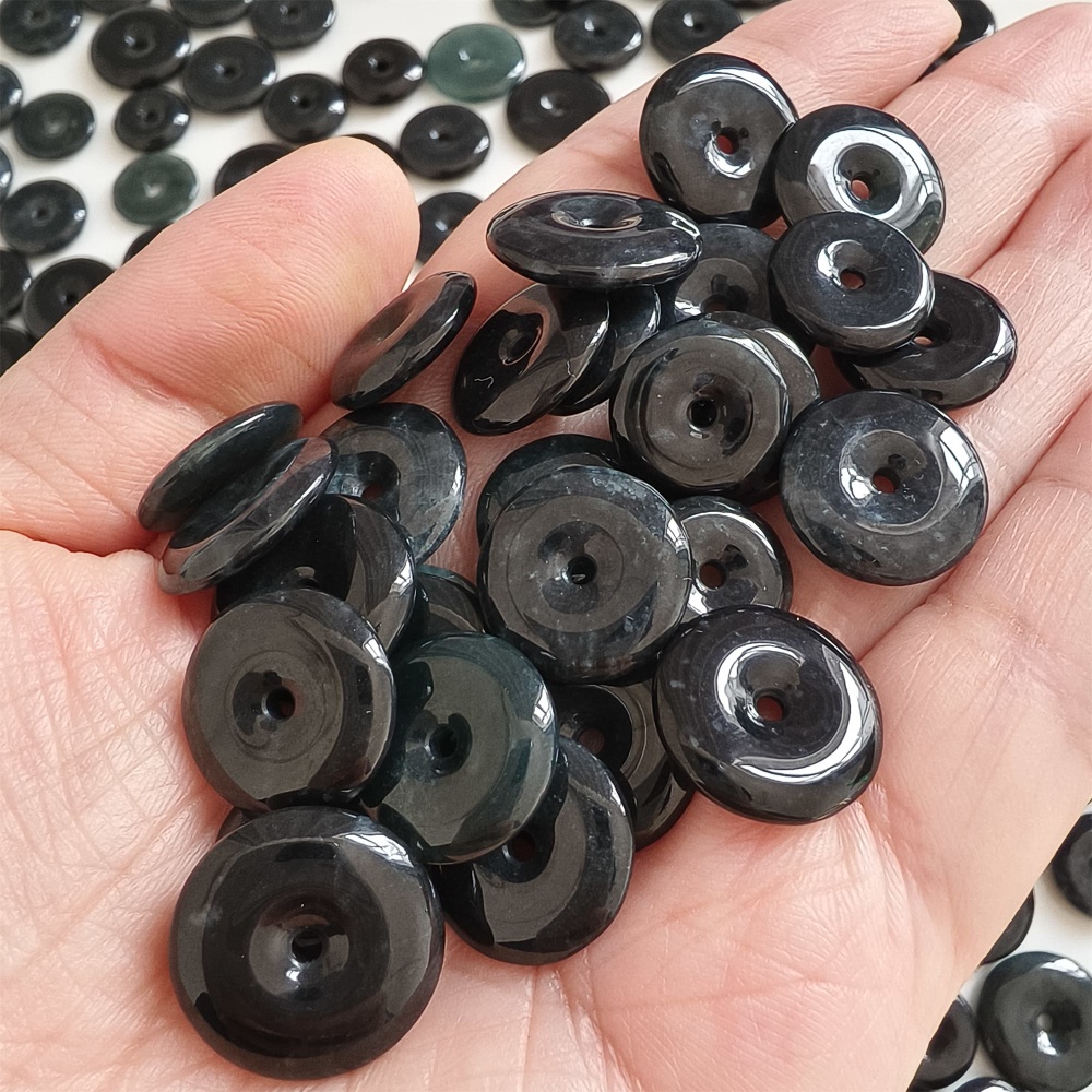 DDP 5pcs 12-17mm Natural Type A Untreated Black Chicken Species Burmese Jadeite Safety Buckle Beads