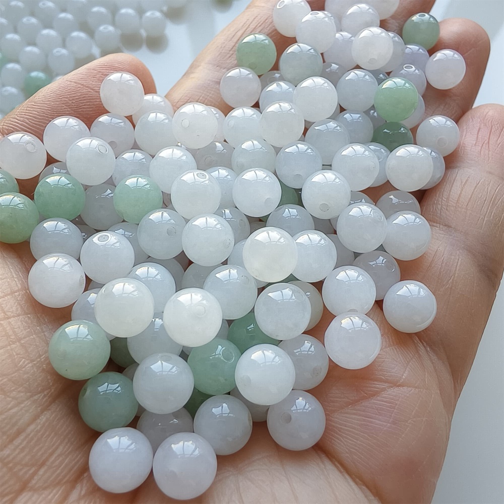 DDP 25pcs 7mm Natural Certificated Type A Icy White Green Burmese Jadeite Round Beads