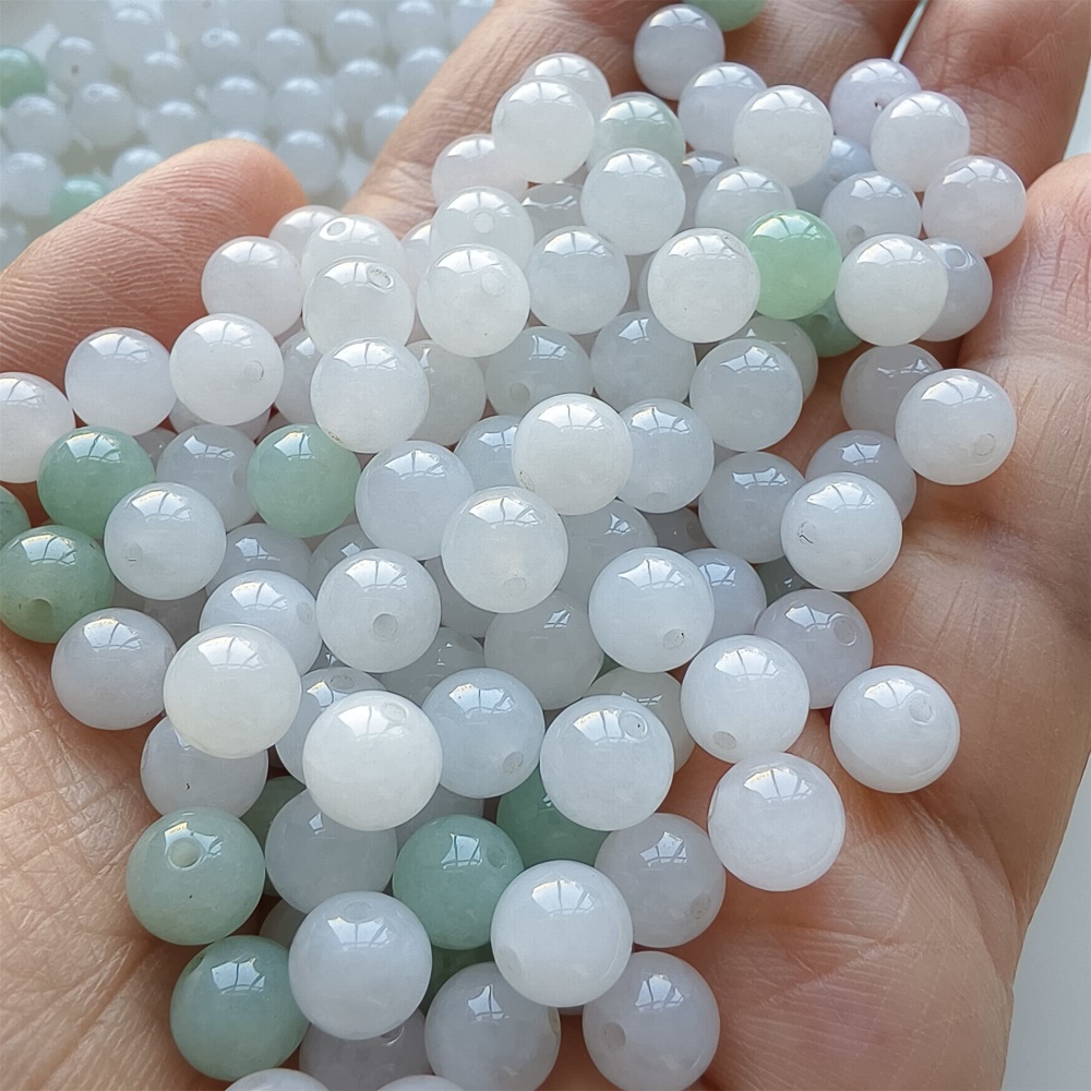 DDP 25pcs 7mm Natural Certificated Type A Icy White Green Burmese Jadeite Round Beads