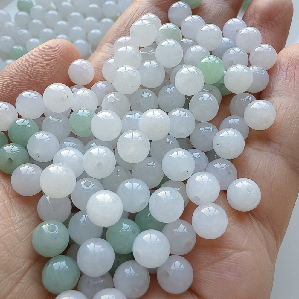 DDP 25pcs 7mm Natural Certificated Type A Icy White Green Burmese Jadeite Round Beads