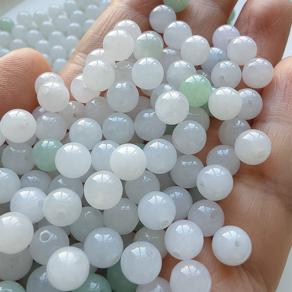 DDP 25pcs 7mm Natural Certificated Type A Icy White Green Burmese Jadeite Round Beads