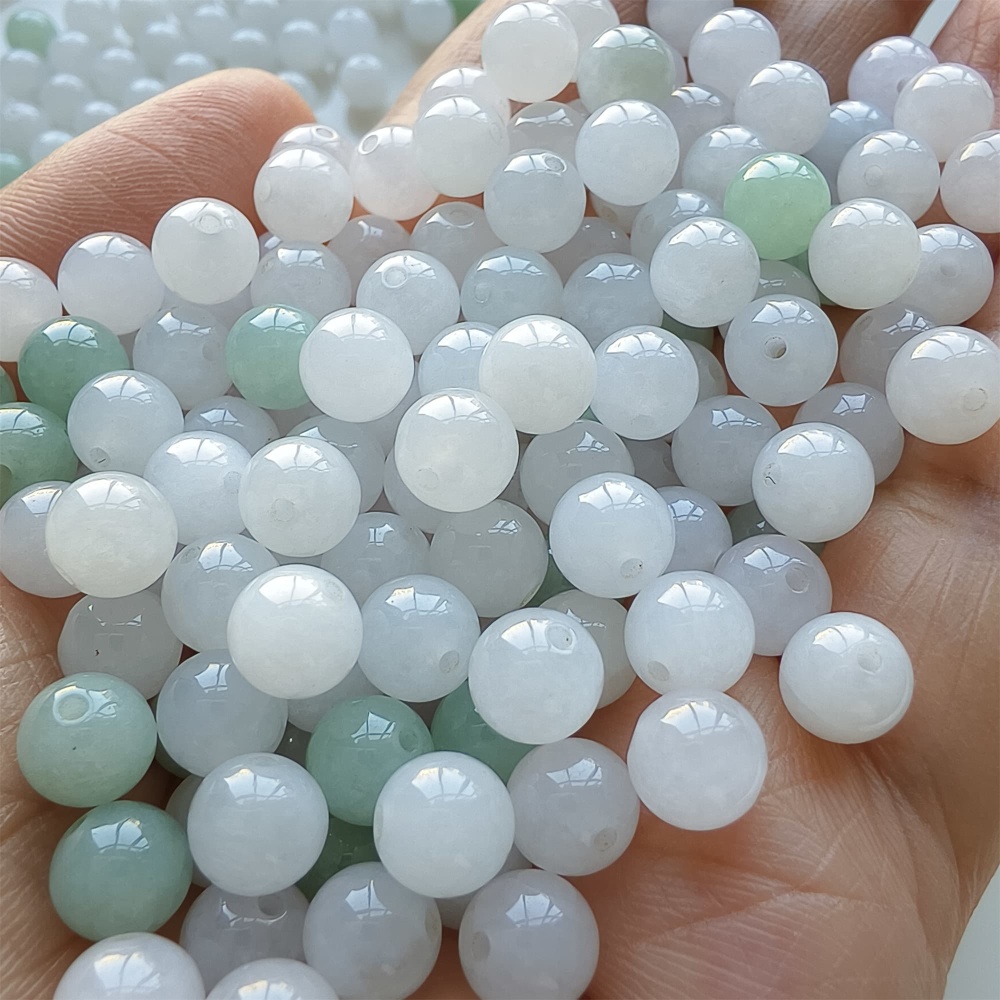 DDP 25pcs 7mm Natural Certificated Type A Icy White Green Burmese Jadeite Round Beads