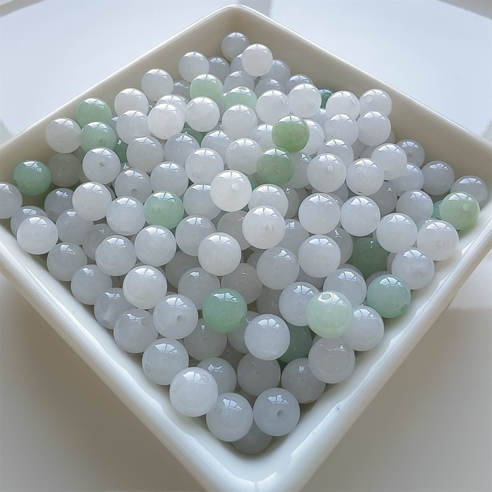 DDP 25pcs 7mm Natural Certificated Type A Icy White Green Burmese Jadeite Round Beads