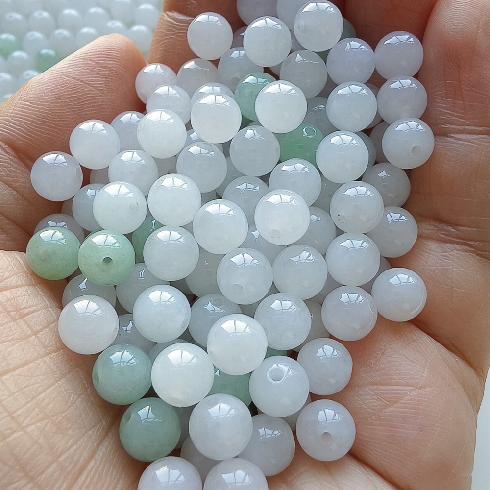 DDP 25pcs 7mm Natural Certificated Type A Icy White Green Burmese Jadeite Round Beads